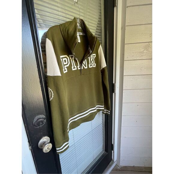 Victoria Secret Pink Olive Green 1/4 zip Pull over sweater Jacket Size XS - Picture 10 of 12